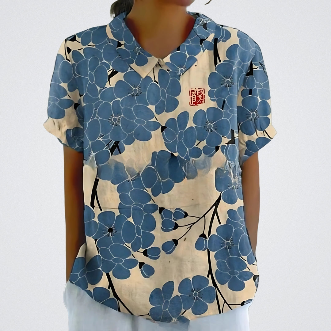 Blanc fleur bleu / 4XL
